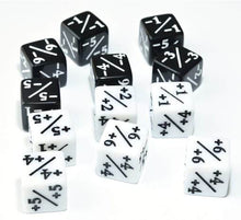 Load image into Gallery viewer, Positive/Negative Dice Counters for Magic The Gathering | 6 white piece | 6 black piece