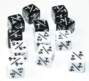 Positive/Negative Dice Counters for Magic The Gathering | 6 white piece | 6 black piece