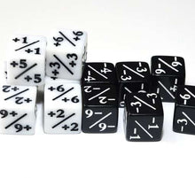 Load image into Gallery viewer, side by side Positive/Negative Dice Counters for Magic The Gathering | 6 white piece | 6 black piece