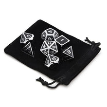 Load image into Gallery viewer, Polished Black and Silver Metal Dice Set | 7 Piece