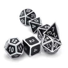 Load image into Gallery viewer, Polished Black and Silver Metal Dice Set | 7 Piece