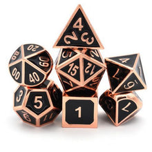 Load image into Gallery viewer, Polished Black and Bronze Metal Dice Set | 7 Piece