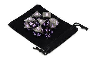 Onyx Chrome Metal Dice set with Amethyst Font 7 piece with Black Dice Bag