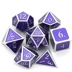 Amethyst and Silver Metal Dice Set 7 piece front view