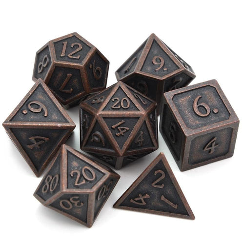 Ancient Copper Metal Dice 7 Piece