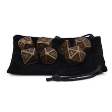 Load image into Gallery viewer, Ancient Gold Dragon Scale Metal Dice Set 7 Piece with Black Dice Bag