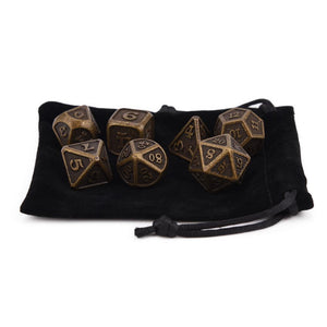 Ancient Gold Dragon Scale Metal Dice Set 7 Piece with Black Dice Bag