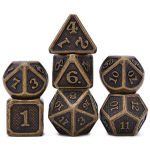 Ancient Gold Dragon Scale Metal Dice Set 7 Piece Front View