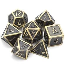 Load image into Gallery viewer, Ancient Gold Metal Dice Set 7 piece front view