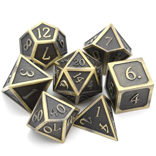 Ancient Gold Metal Dice Set 7 piece front view