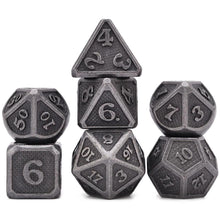 Load image into Gallery viewer, Ancient Silver Dragon Scale Metal Dice Set 7 piece