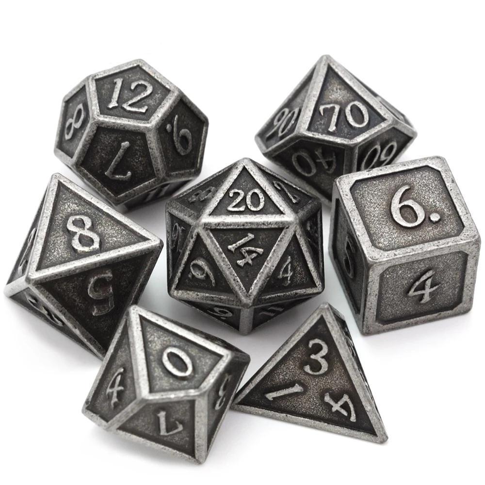 Ancient Silver Metal Dice Set 7 piece