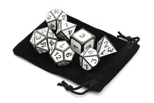 Load image into Gallery viewer, Aura of Protection- White and Black Metal Dice Set with Black Dice Bag