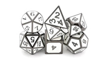 Load image into Gallery viewer, Aura of Protection - White and Black Metal Dice set 7 piece Front View