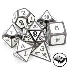 Load image into Gallery viewer, Aura of Protection- White and Black Metal Dice Set with Bold Font