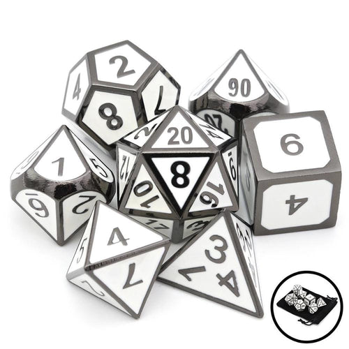 Aura of Protection- White and Black Metal Dice Set with Bold Font