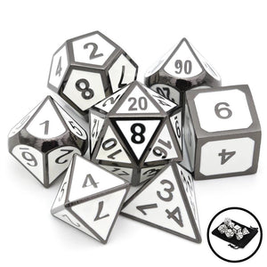 Aura of Protection- White and Black Metal Dice Set with Bold Font