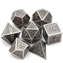 Load image into Gallery viewer, Battleworn Silver Metal Dice Set 7 piece Front View