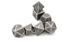 Load image into Gallery viewer, Battleworn Silver Metal Dice Set | 7 piece