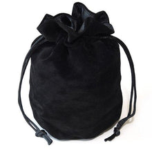 Load image into Gallery viewer, Black Drawstring Dice Bag filled with dice inside