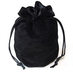 Black Drawstring Dice Bag filled with dice inside