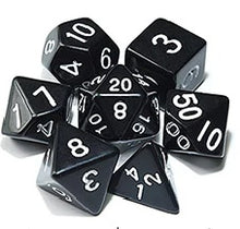 Load image into Gallery viewer, Black opaque dice set with white font