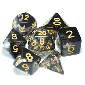 Black Cloud Dual Colour Translucent Dice Set with yellow font