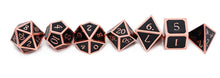 Load image into Gallery viewer, Glossy Black and Bronze Metal Dice Set | 7 piece