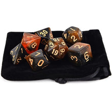 Load image into Gallery viewer, Butterfly (Orange and Black) Nebula Polyhedral Dice Set 7 Piece with a Black Dice Bag