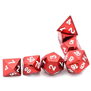 Crimson Chrome Metal Dice Set 7 piece Front View