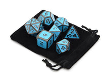 Load image into Gallery viewer, Deepwater Black Metal Dice Set 7 piece with black dice bag