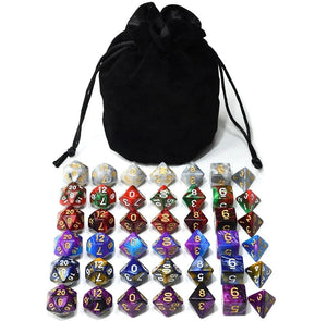 Marble RPG Dice Set B with Black Dice Bag