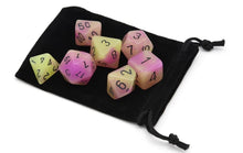 Load image into Gallery viewer, Purple and White dual colour glow in the dark dice set 7 piece with dice bag