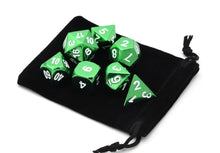 Load image into Gallery viewer, Emerald Chrome Metal Dice Set 7 piece with Black Dice Bag