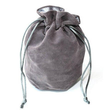 Load image into Gallery viewer, Gray Drawstring Dice Bag filled with dice inside