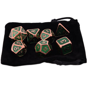 Green Dragon Scale Metal Dice Set 7 piece with black dice bag