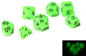 Green Colour Glow in Dark Dice Set 7 piece