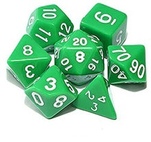 Load image into Gallery viewer, Green opaque dice set with white font