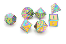 Load image into Gallery viewer, Holographic Rainbow Metal Dice Set 7 piece randomly placed