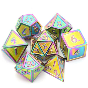 Holographic Rainbow Metal Dice Set 7 piece Front View