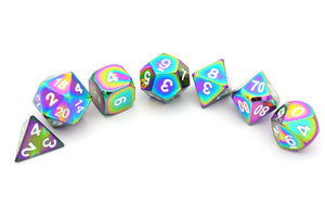 Infinite Rainbow Metal Dice Set 7 piece horizontally placed