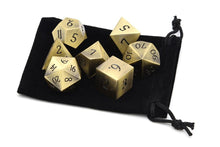 Load image into Gallery viewer, Ironforge Gold Metal Dice Set 7 piece with black dice bag