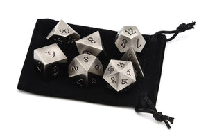 Ironforge Steel Silver Metal Dice Set 7 Piece with Dice Bag