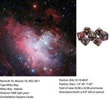 Load image into Gallery viewer, Description of M16 (Red &amp; Black) Nebula Polyhedral Dice Set 7 Piece