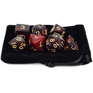 M16 (Red & Black) Nebula Polyhedral Dice Set 7 Piece with a Black Dice Bag