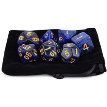 Load image into Gallery viewer, M42 (Blue &amp; Black) Nebula Polyhedral Dice Set 7 Piece with a Black Dice Bag