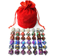 Load image into Gallery viewer, Marble RPG Dice Set B with Red Dice Bag