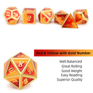 Mixed Red & Yellow Metal Dice Set | 7 piece