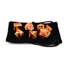 Load image into Gallery viewer, Mixed Red &amp; Yellow Metal Dice Set 7 piece with black dice bag