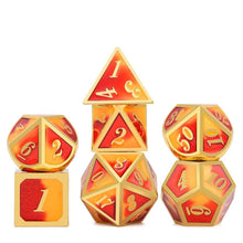 Load image into Gallery viewer, Mixed Red &amp; Yellow Metal Dice Set 7 piece front view